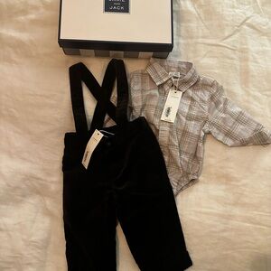 Janie and Jack Plaid Shirt with Black Suspender Pants